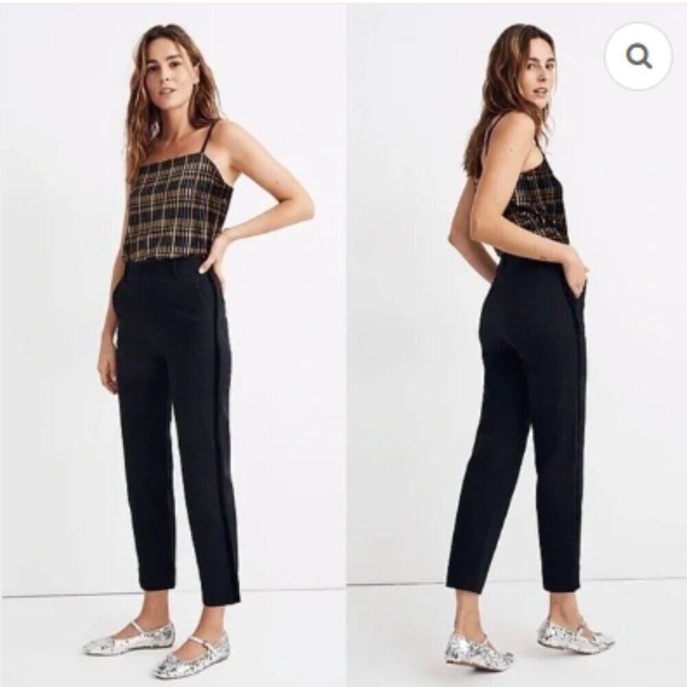L'Agence Black Tuxedo Satin Stripe Cuffed Ankle Trouser Size 8